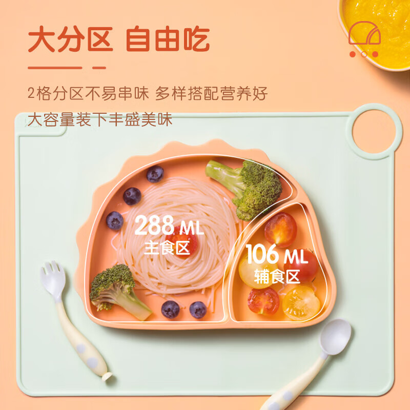 松下(Panasonic)宝宝辅食餐盘吸盘一体式婴儿童硅胶碗分格盘蓝色高清大图