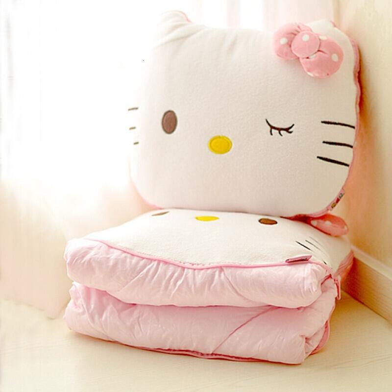 卡通hellokitty靠垫被子两用抱枕可爱KT猫咪办公室空被子粉KT眨眼抱枕约40cm被子1*1.5m