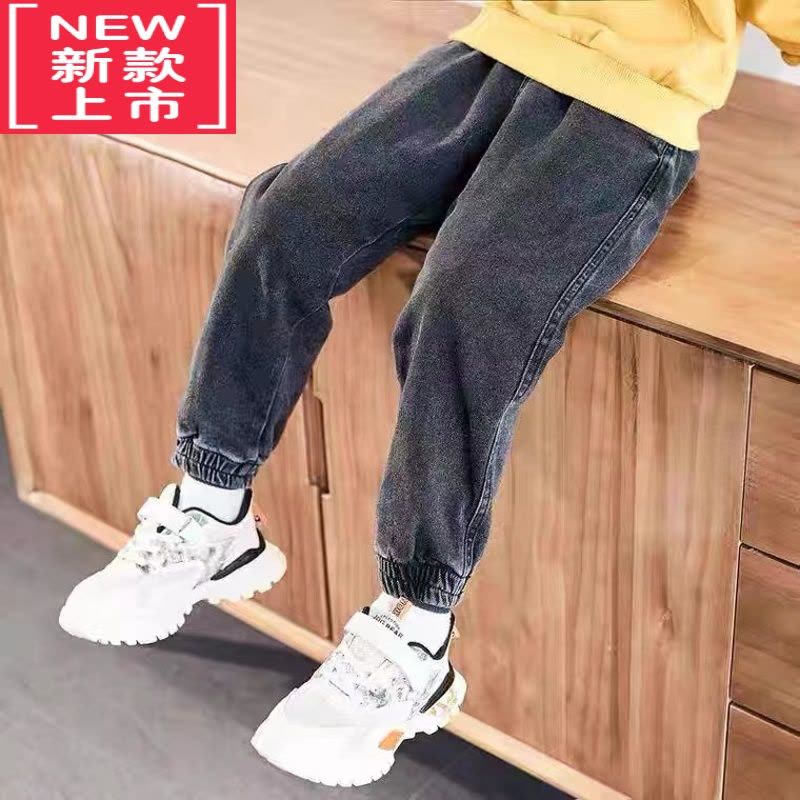 可莉允男童牛仔裤2022秋冬裤子加绒加厚儿童一体绒长裤中大童保暖裤宽松图片