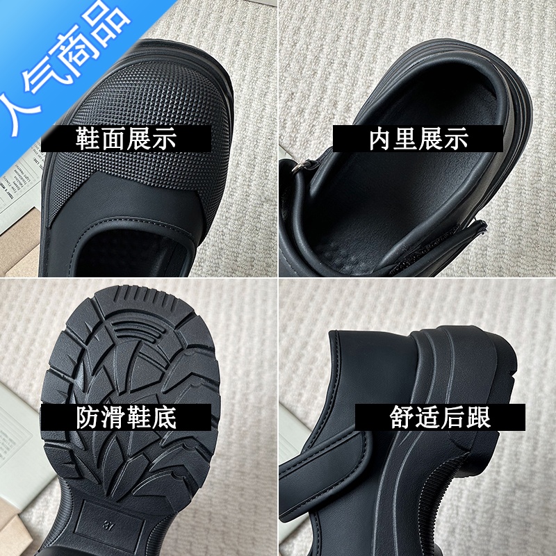 SUNTEK丑萌大头帆布玛丽珍鞋厚底包头凉鞋女夏季2023新款高跟魔术贴单鞋高清大图