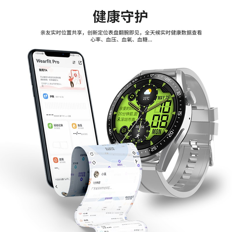 绘邦『官方正品』HW28新款智能腕表支付离线功能蓝牙语音通话蜜码锁屏血糖血压检测智能手表表环