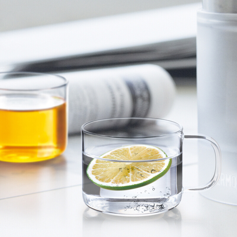 绿珠加厚玻璃口杯透明耐热小把杯1对