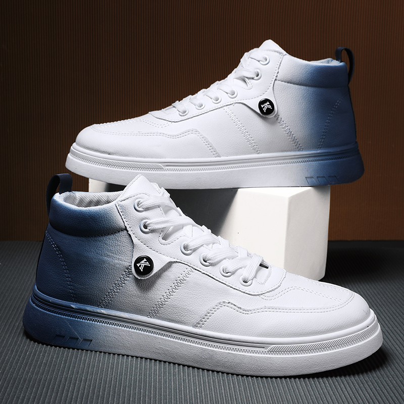 苏芈秋季高帮鞋男渐变色小白休闲皮鞋运动中帮平板鞋2021新款潮鞋春秋