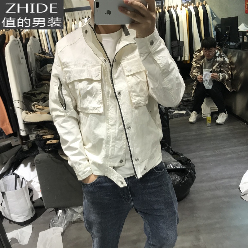 SUNTEK潮流廓形立领外套男修身落肩工装夹克春季新款青年时尚大口袋帅气夹克