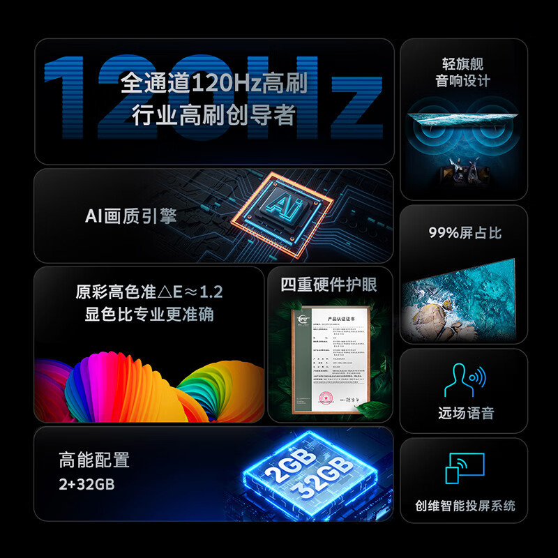 创维电视75A23 75英寸电视机全通道120Hz 3+32G4K超高清护眼声控全面屏智能液晶平板电视