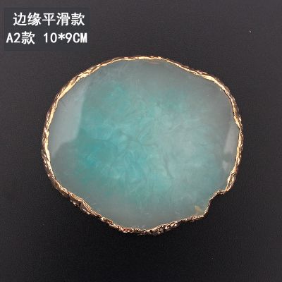 美甲调色板仿玉石玛瑙片金色边裂纹展示版彩绘颜料调色圆盘装饰品 边缘平滑款 A2款 条纹是不规则的