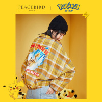 【宝可梦联名】太平鸟蝙蝠袖格子衬衫女秋冬2019新长袖娃娃领衬衣