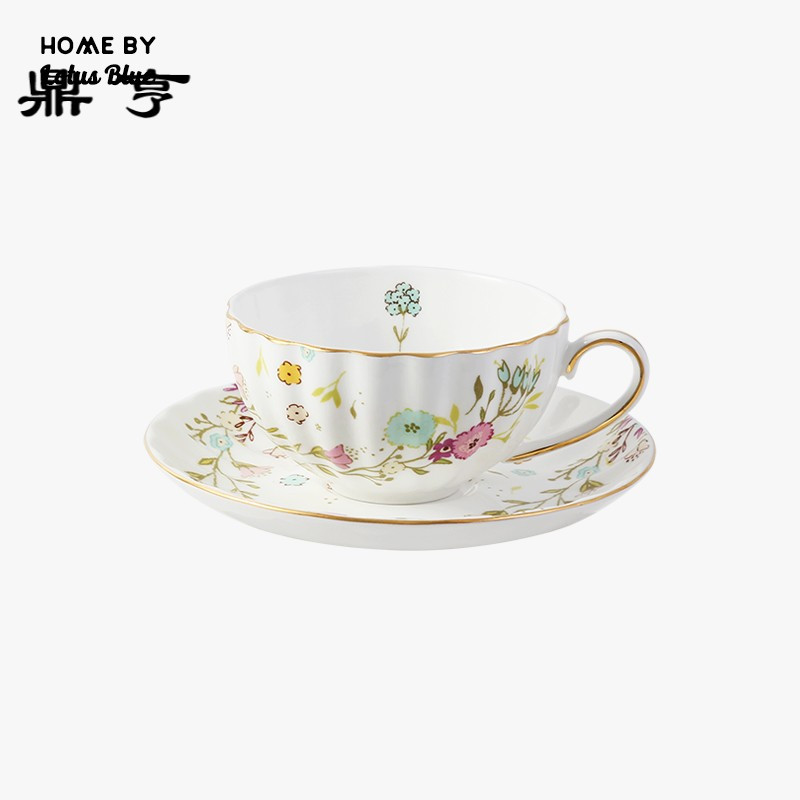 鼎亨 小蓝 高骨瓷咖啡杯碟田园风陶瓷英式红茶杯套装带碟少女心