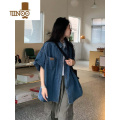 YANXU日系潮牌中性风短袖牛仔衬衣男女款夏季薄款休闲宽松半袖衬衫U衫 M 蓝色