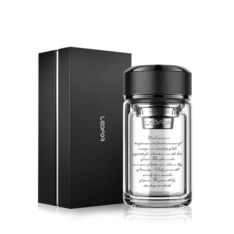 家柏饰(CORATED)双层玻璃杯男 家用杯子茶杯矮胖隔热随身小号水杯高清大图