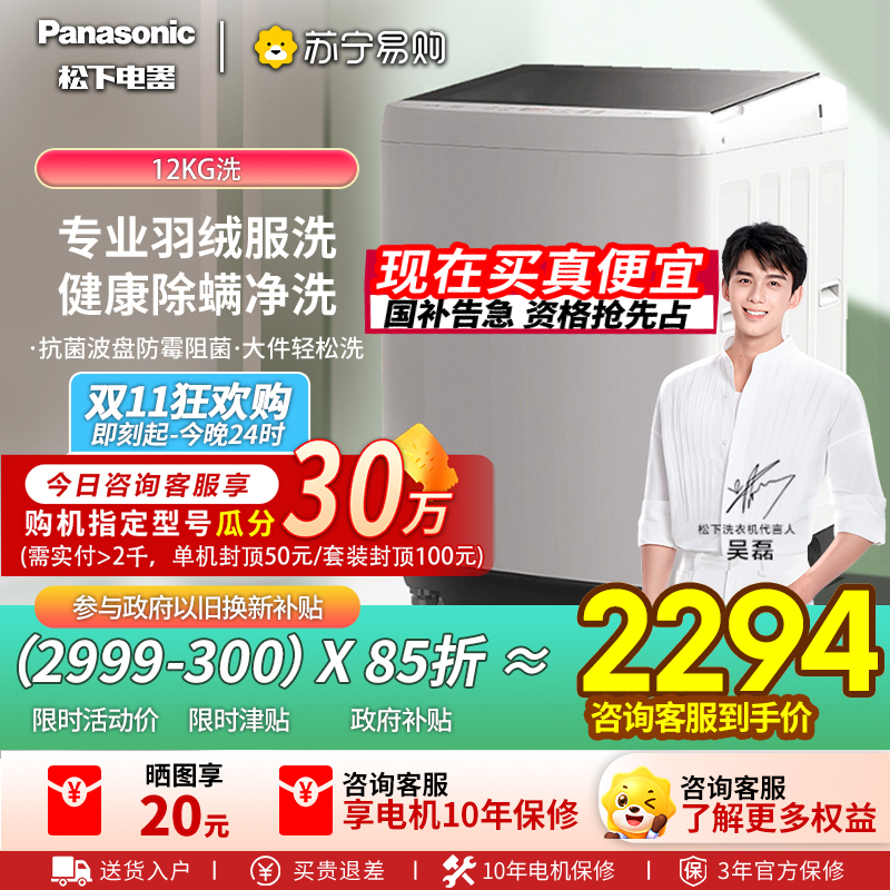 松下12公斤洗衣机家用全自动大容量抗菌除螨Q1L1波轮