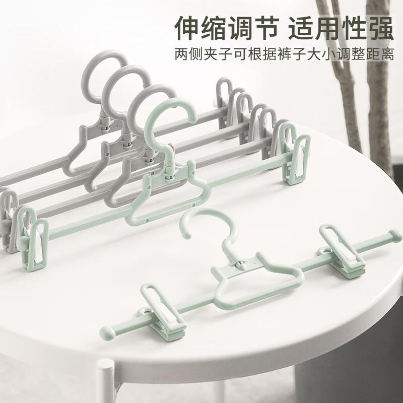 茶花(CHAHUA) 裤架子裤夹子衣架子挂裤子挂架裙夹裤挂收纳神器 灰+绿 15只