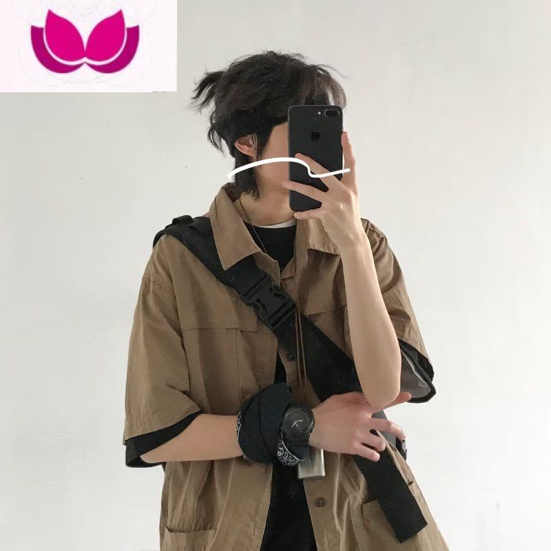 七斓高级感cityboy日系少年感美式短袖衬衫男夏季vintage衬衣工装外套图片