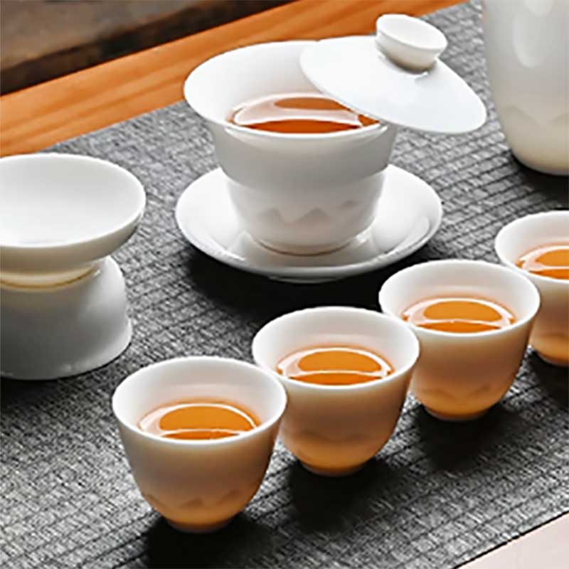 羊脂玉瓷茶具套装10头羊脂玉盖碗水墨幻山高清大图