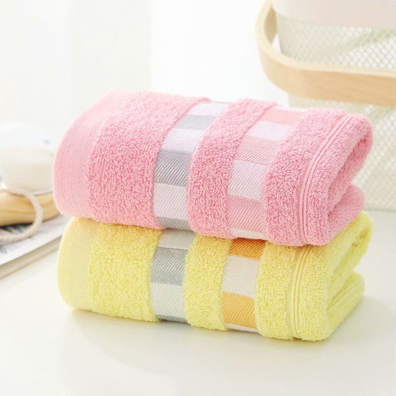 棉毛巾成人洗澡大毛巾洗脸巾手巾吸水不毛批发福利家用加厚 （2条装）方格时光【粉+黄】