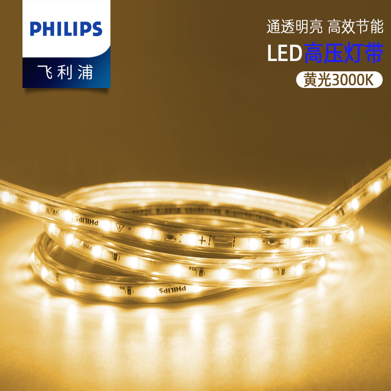 飞利浦灯具(PHILIPS) LED灯带 高亮恒冉高压贴片led灯条 客厅卧室餐厅过道暗槽灯软支架灯带嵌入式固定卡扣吊顶