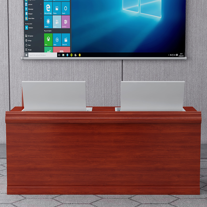 慧采云 办公家具演讲台智能翻转液晶显示器实木贴皮会议台1.4m高清大图