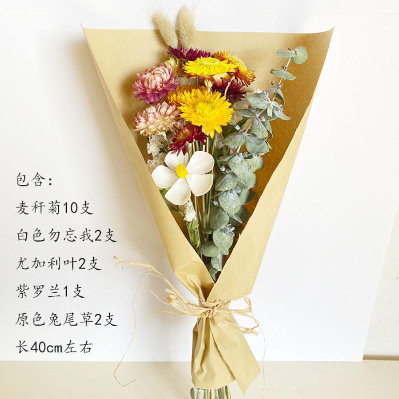 玫瑰干花花束ins北欧风简约小清新客厅家居装饰摆件永生花 满天星 千日粉10支+紫罗兰款花束