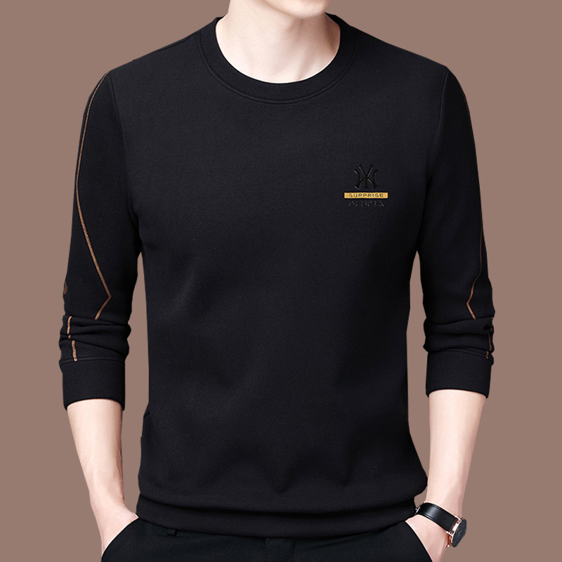 恒源祥正品新款高端时尚加绒卫衣男士休闲圆领长袖t恤打底衫潮男T