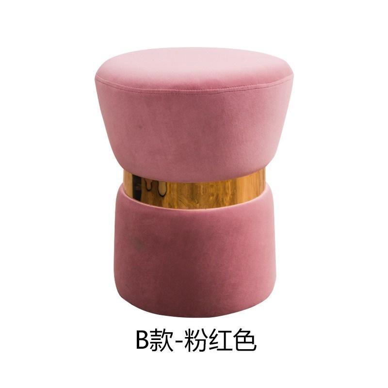 森美人北欧布艺矮凳客厅沙发凳脚凳时尚创意化妆凳小板凳家用换鞋圆凳子 18088（B款-粉红色）