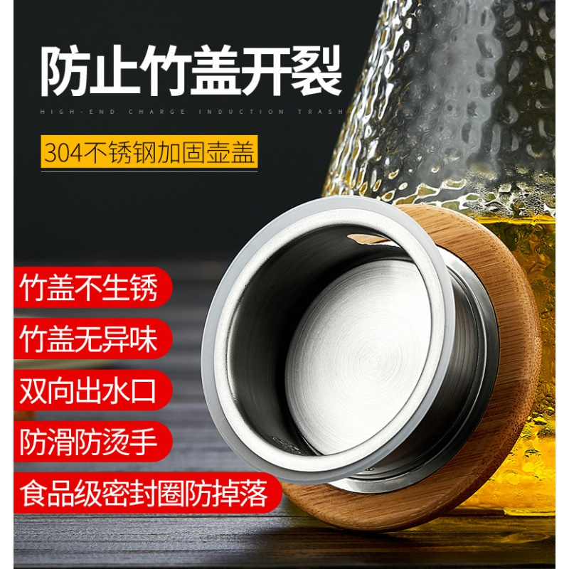 冷水壶玻璃水壶烘焙精灵凉水杯家用茶壶凉白开水杯套装大容量凉水壶 1500ML彩盖悦爽壶(清仓)