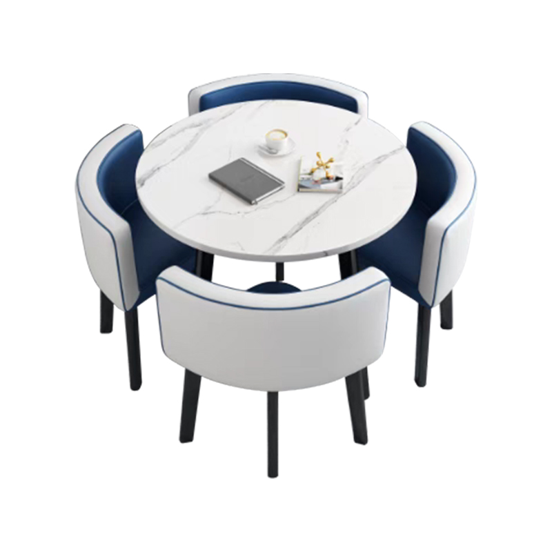 中豫鑫泽ZYXZ4100937 简约接待桌椅洽谈桌椅 一桌四椅 白石根圆蓝白皮椅