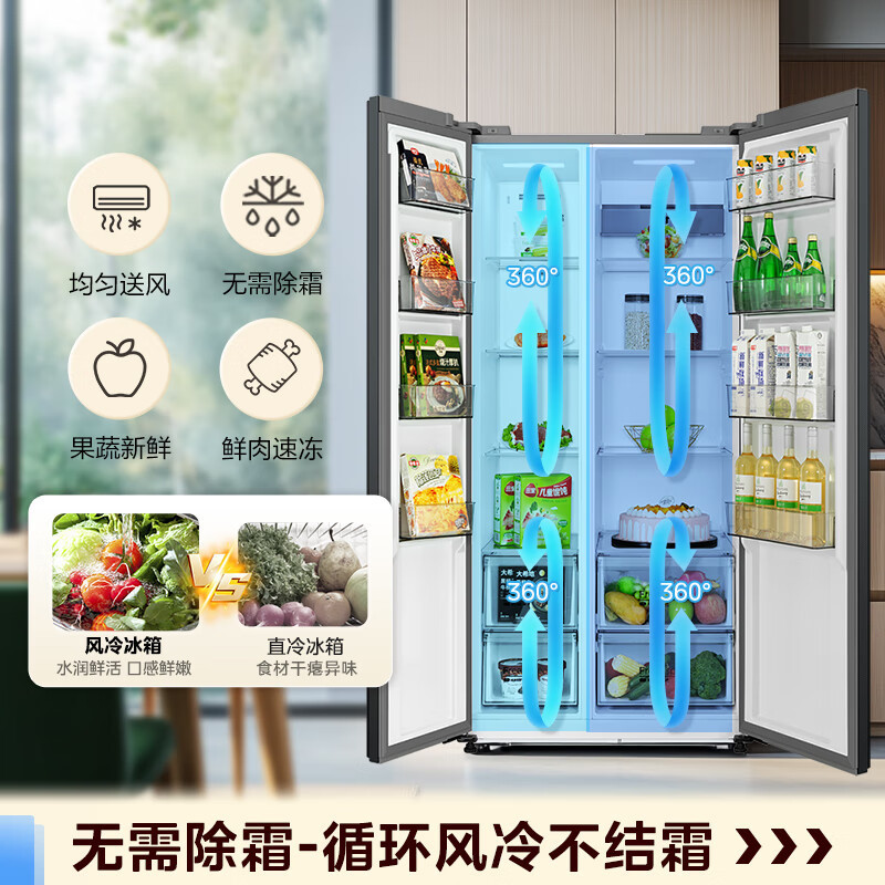 [政府补贴]美的605升双开门一级净味风冷无霜双变频大容精细分储冰箱 BCD-605WKPZM(E) 苏宁自营以旧换新高清大图