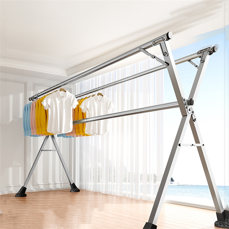 它墅不锈钢落地折叠家用凉衣架室内阳台晒被子衣晾服伸缩杆