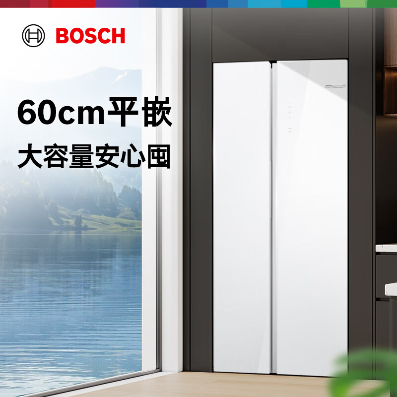博世 K2A98EA20C 白色冰箱[60cm超薄平嵌入]512L大容量家用双开门对开门电冰箱 玻璃面板 抗菌净味高清大图