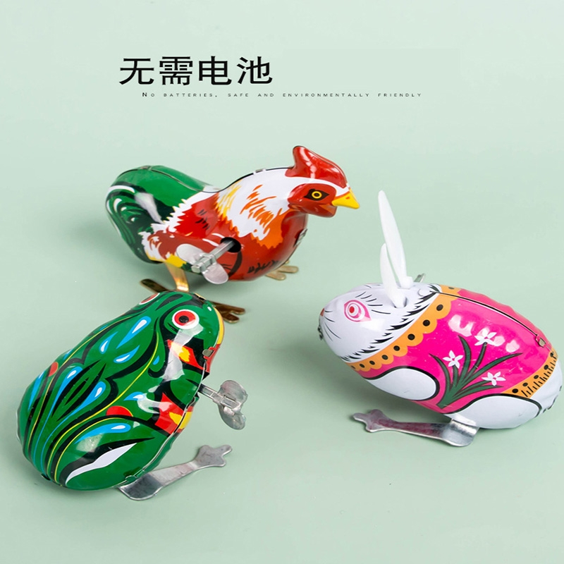 智扣儿童上链发条铁皮青蛙小鸡80后怀旧上弦小青蛙玩具跳跳蛙弹跳婴儿_升级青蛙小鸡小兔