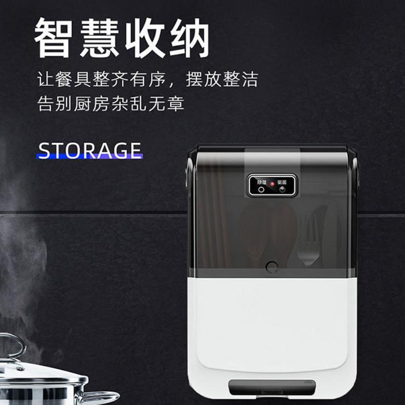 黑色 挂壁式筷子筒[防尘无功能] 智能消毒筷子筒带盖沥水免打孔防霉壁挂式收纳盒全自动家用多功能