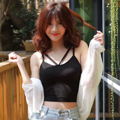 【品彩】红新款裹胸内衣V8美作性感镂空交叉抹胸加厚可拆卸胸垫吊带背心