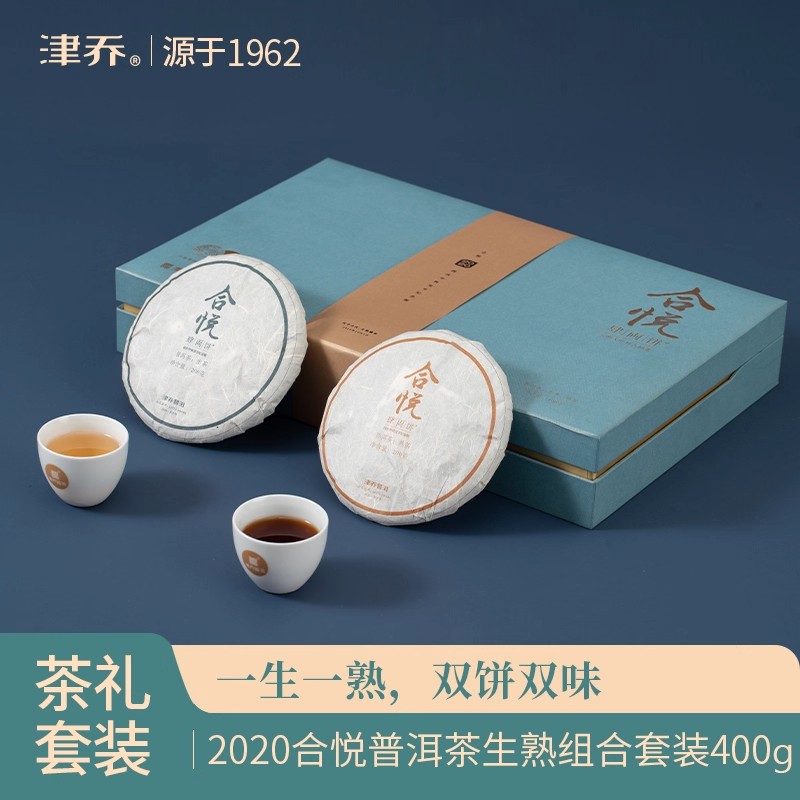 津乔合悦纪念版普洱茶套装礼盒2020云南茶叶普洱茶生熟组合
