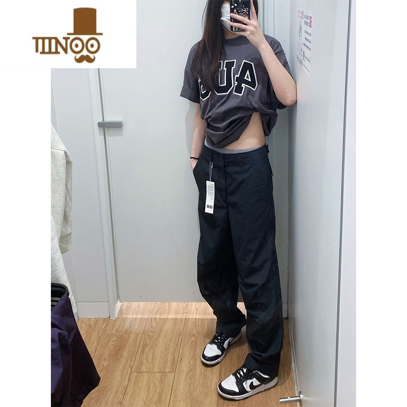 YANXU美式复古降落伞裤子高街潮牌褶皱紫色工装裤男直筒宽松休闲阔腿裤