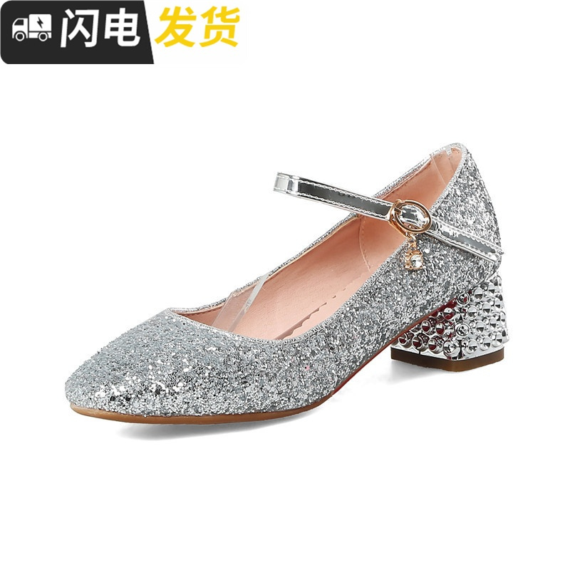春秋季2022新款银色舞台表演低跟中大童学生鞋小女孩浅口公主皮鞋启如休闲鞋休闲鞋