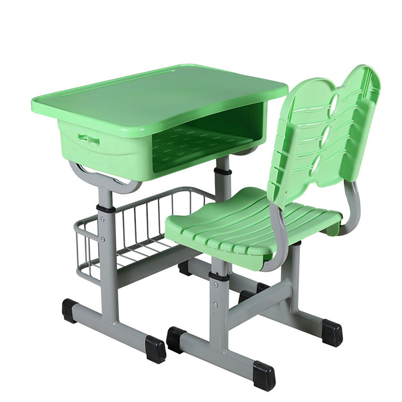 铭威盾中小学生培训补习班学习桌学校写字桌套管升降塑钢课桌椅 带篮套管靠背绿色