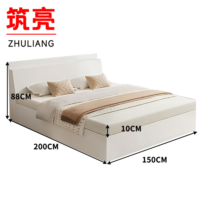 筑亮 公寓床 150*200*88cm白色+10cm床垫 套高清大图