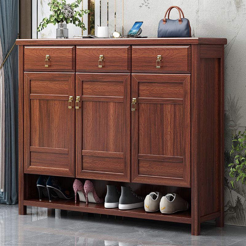 青木川 新中式实木鞋柜收纳柜一体靠墙客厅入户进门口2023新款楼道