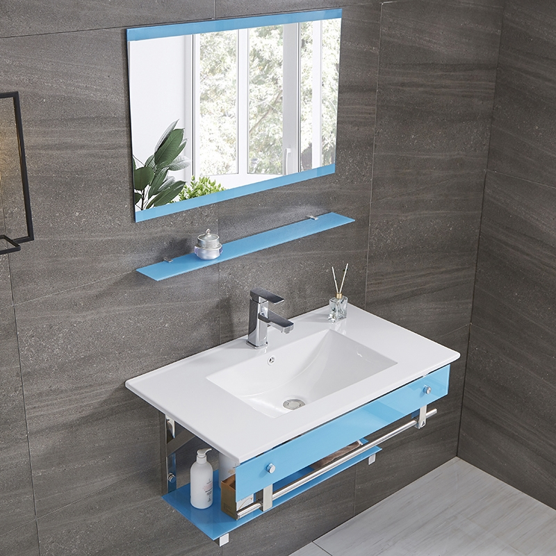 知渡卫生间洗手盆柜组合挂墙式洗面盆钢化玻璃盆一体陶瓷洗脸盆洗漱台