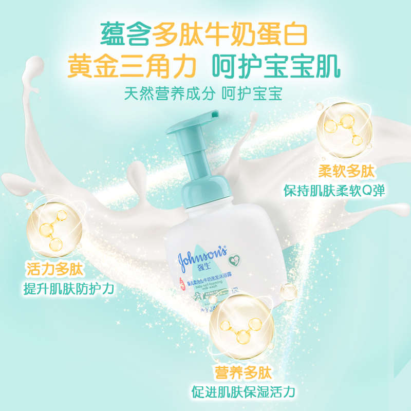 强生婴儿沐浴露洗发水二合一400ml新生儿童宝宝柔泡型牛奶沐浴露高清大图