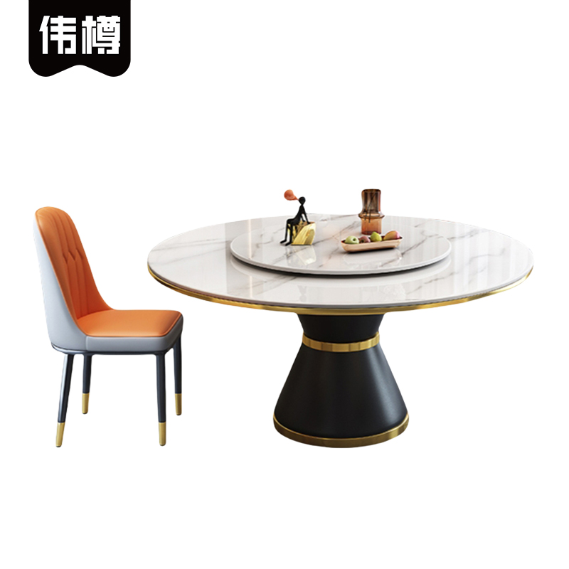 伟樽岩板餐桌180*180*77cm+椅子*12套高清大图