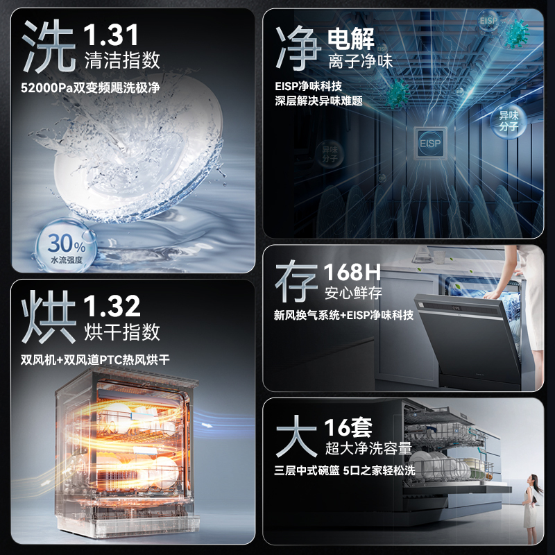 [超级新品]凯度净魔方16套容量T100嵌入式全自动家用洗碗机