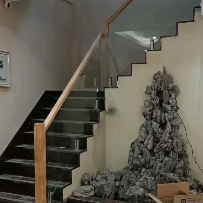 白色室内简约钢化玻璃楼梯扶手复式实木油漆卡槽玻璃扶手阁楼实木扶手