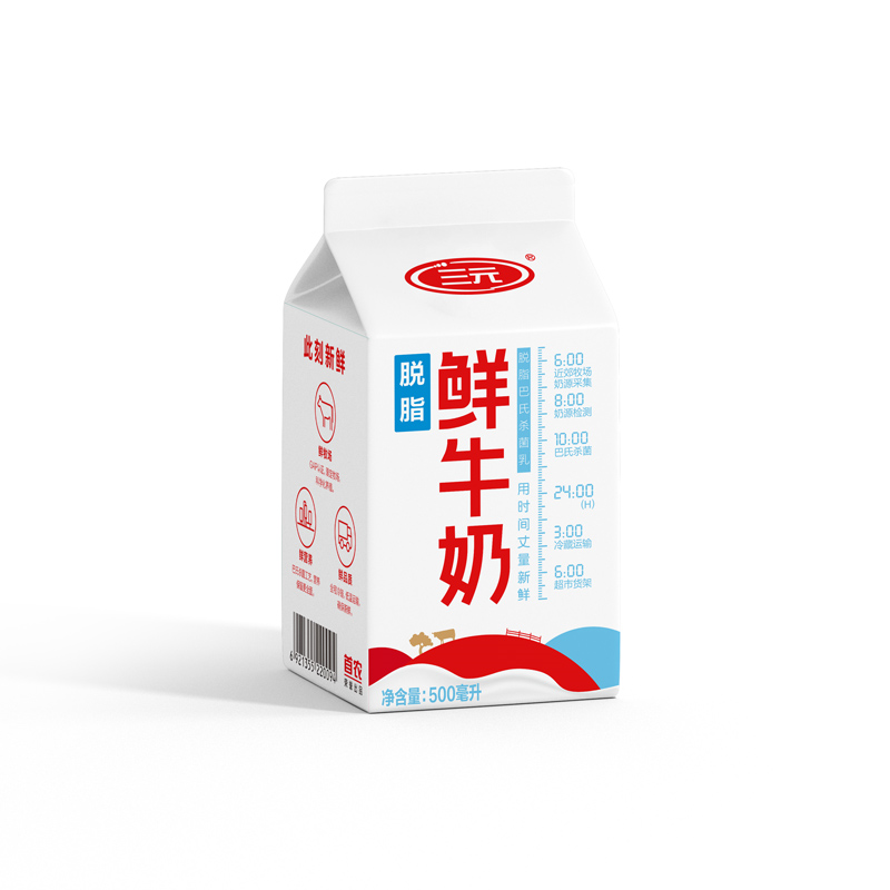 三元屋鲜脱脂鲜牛奶中500ml