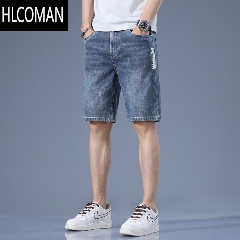 HLCOMAN牛仔短裤男士夏季超薄款五分裤弹力潮牌宽松直筒中裤子男2024新款 31腰围二尺四 612浅蓝短裤