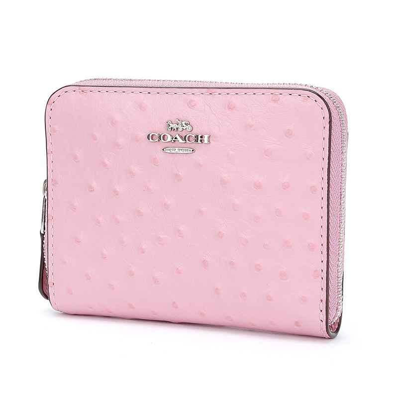 蔻驰奢侈品coach女士时尚经典皮革钱包钱夹粉紫色短礼物送女友f67606s