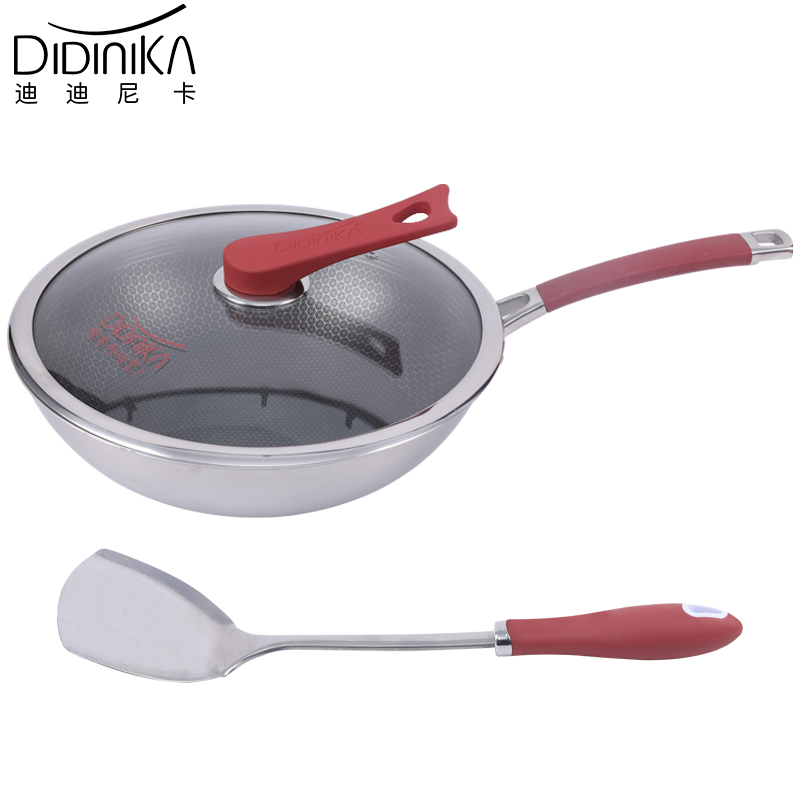 迪迪尼卡(Didinika)28cm煎锅无涂层少油烟炒菜锅316不锈钢平底锅煎锅灶具通用