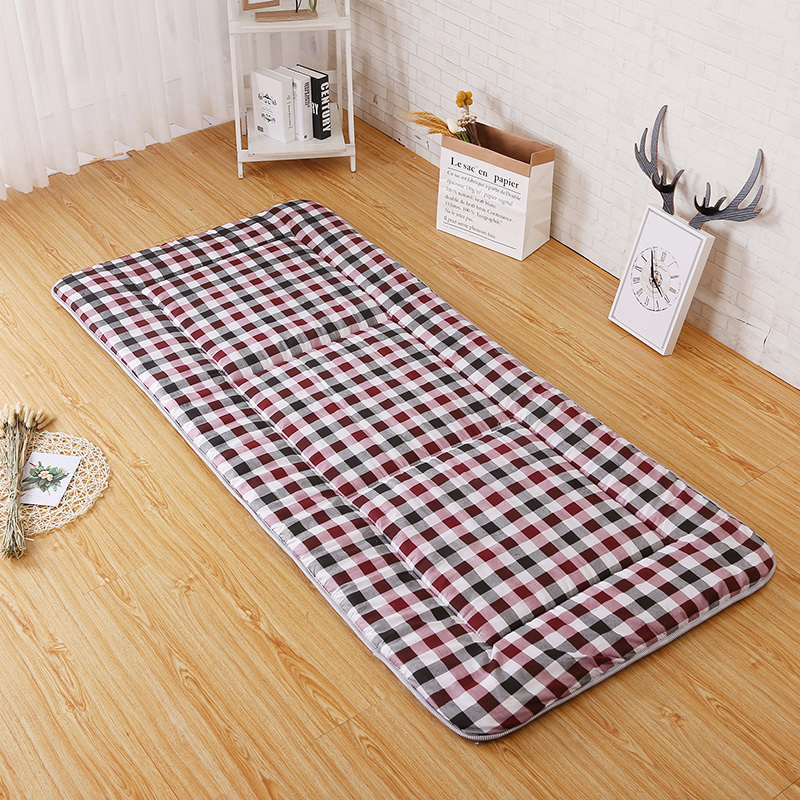 美帮汇宿舍床垫学生地铺睡垫可折叠加厚软上下铺夏天用的床褥垫单人褥子 棕格子圆角包边 0.9x1.9m床