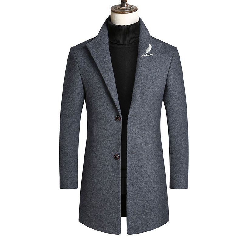 毛呢大衣男士西装领休闲中青年羊毛呢外套男装风衣男