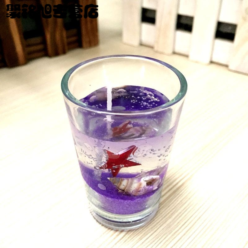 海洋系列水晶果冻无烟淡香香薰蜡烛情人节烛台杯蜡浪漫求婚生日表白-紫色小杯